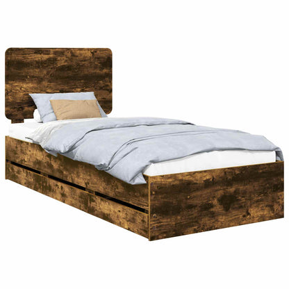 Bed Frame with Drawer Smoked Oak 90 x 200 cm Engineer Wood