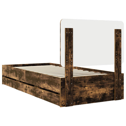 Bed Frame with Drawer Smoked Oak 90 x 200 cm Engineer Wood