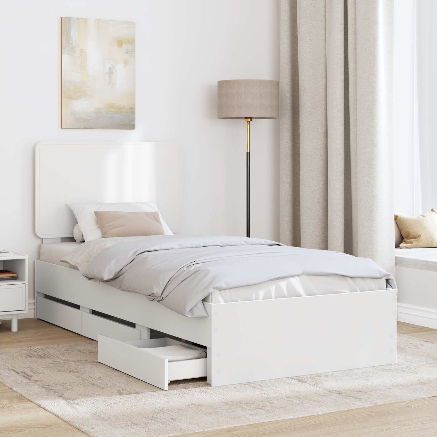 Bed Frame with Drawer White 90 x 190 cm Engineer Wood