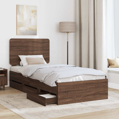 Bed Frame with Drawer Brown Oak 90 x 190 cm Engineer Wood