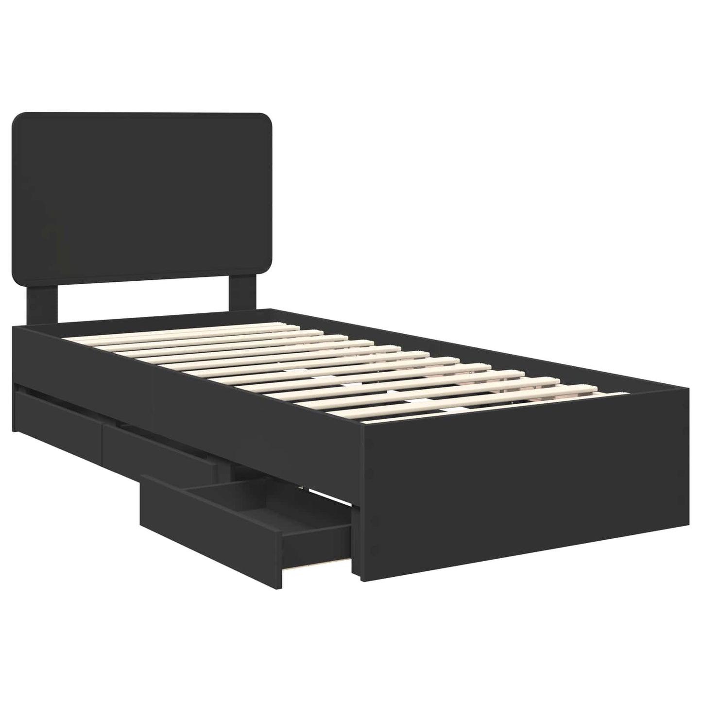 Bed Frame with Drawer Black 75 x 190 cm Engineer Wood