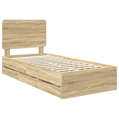 Bed Frame with Drawer Sonoma Oak 75 x 190 cm Engineer Wood