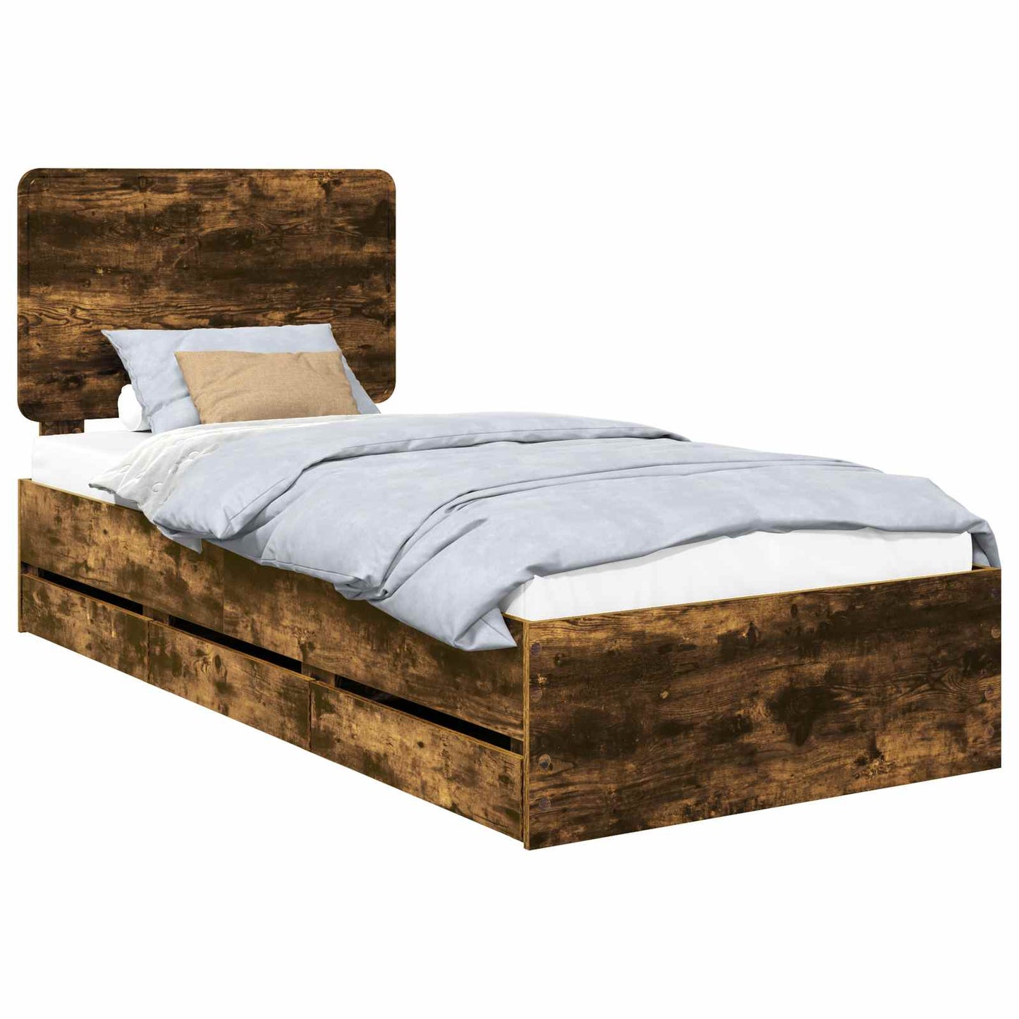 Bed Frame with Drawer Smoked Oak 75 x 190 cm Engineer Wood