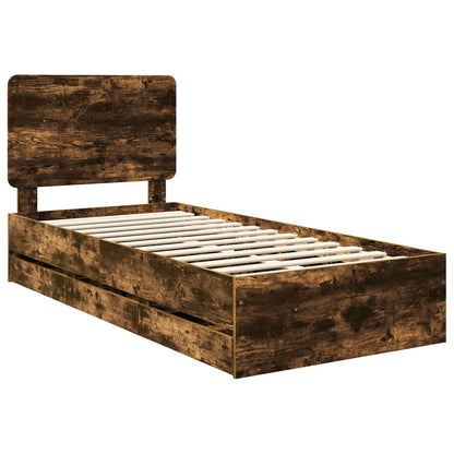 Bed Frame with Drawer Smoked Oak 75 x 190 cm Engineer Wood