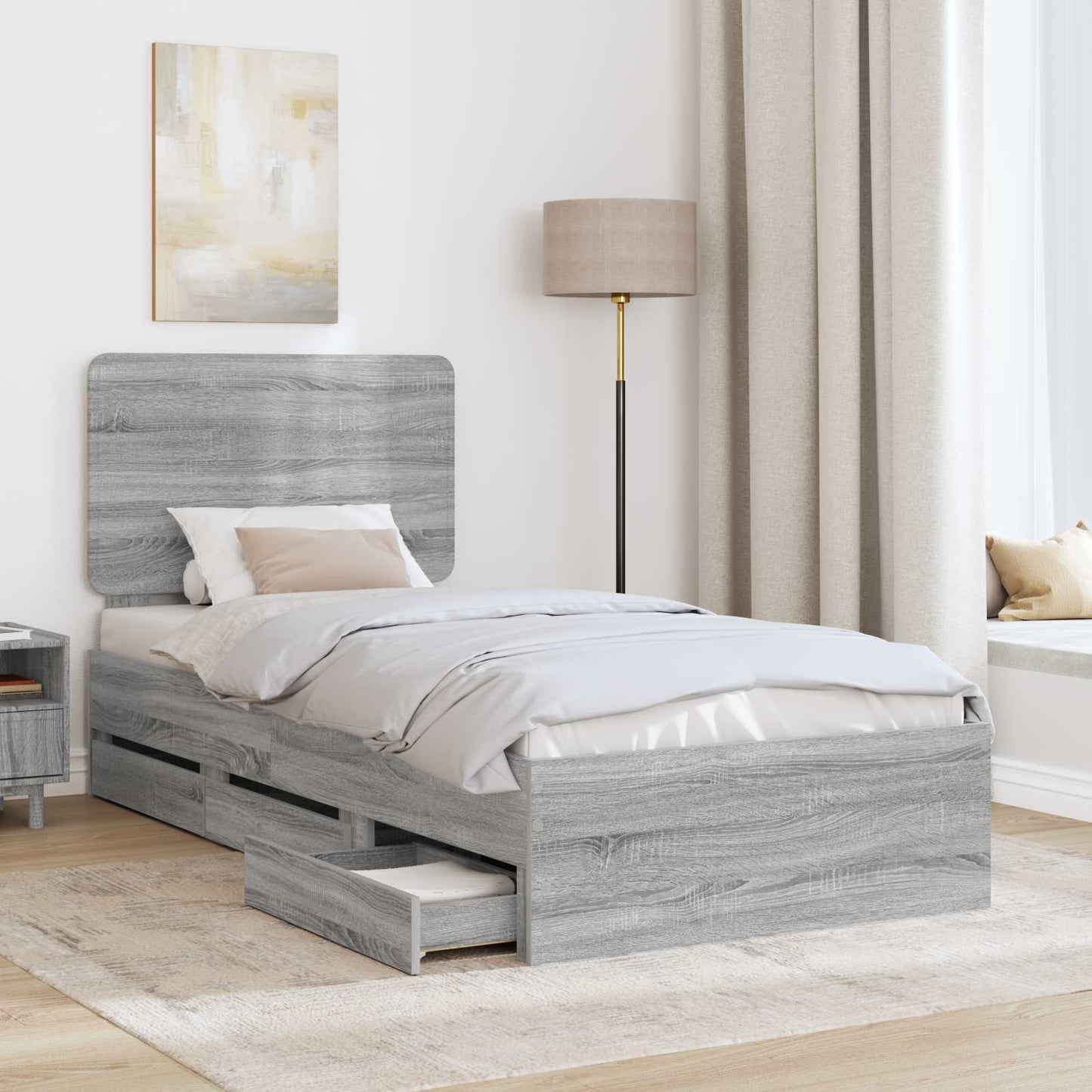 Bed Frame with Drawer Grey Sonoma 75 x 190 cm Engineer Wood