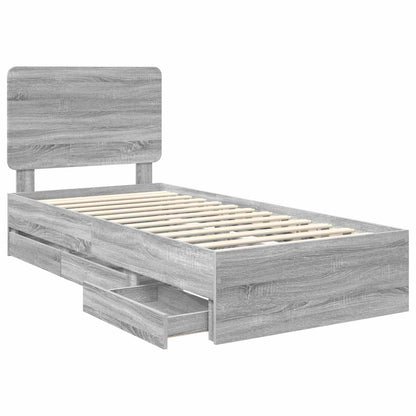 Bed Frame with Drawer Grey Sonoma 75 x 190 cm Engineer Wood