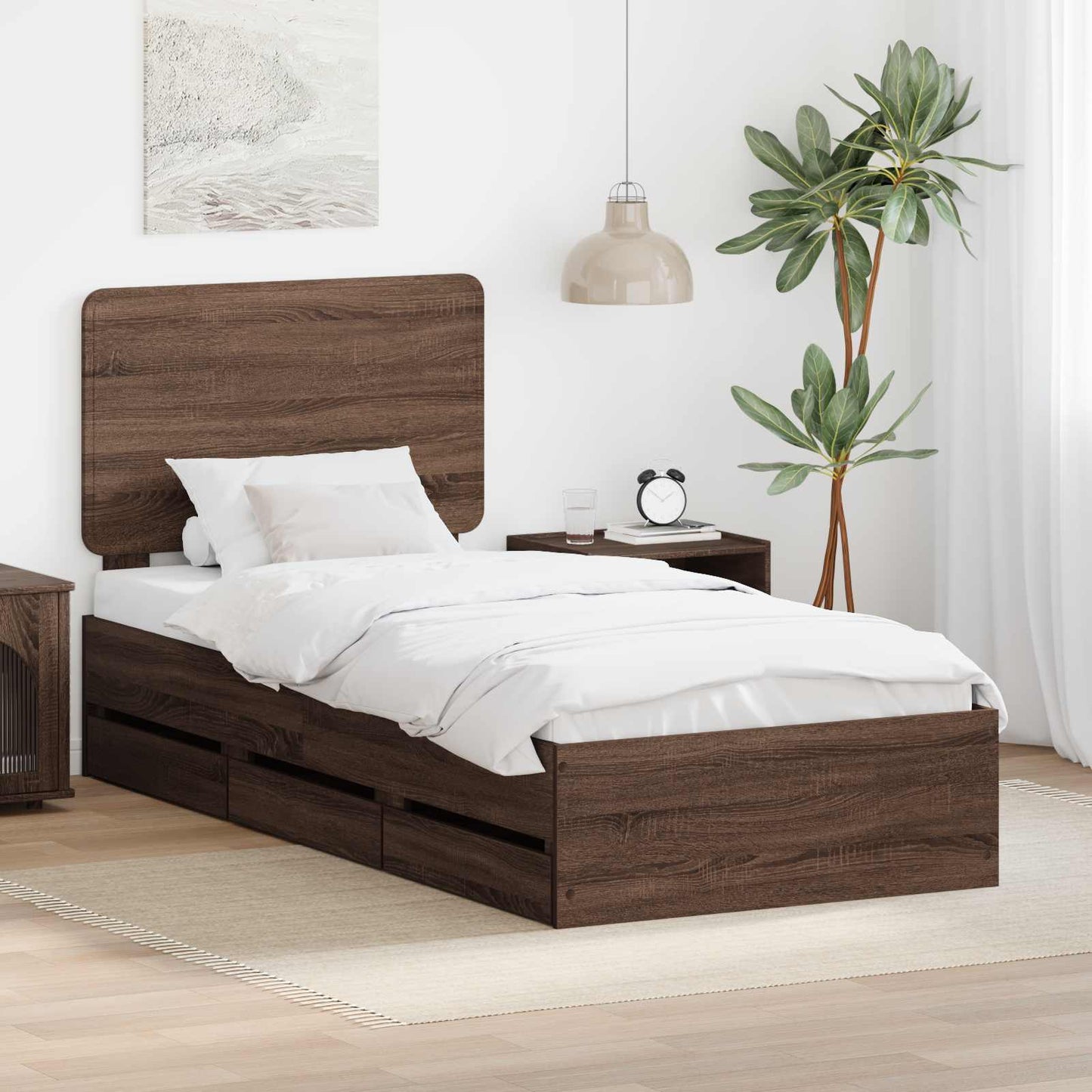 Bed Frame with Drawer Brown Oak 75 x 190 cm Engineer Wood