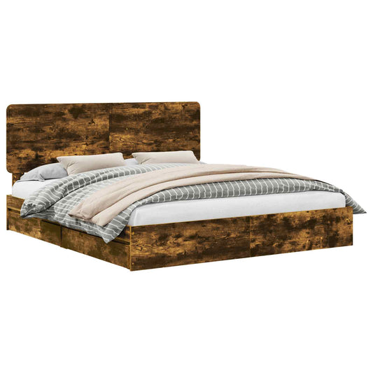 Storage Bed with Drawer Smoked Oak 180 x 200 cm Engineered Wood