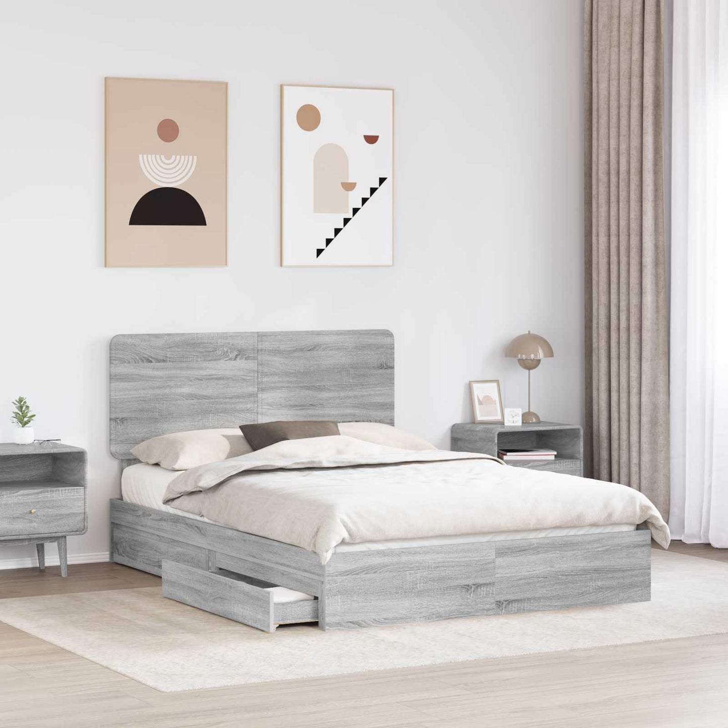 Storage Bed Grey Sonoma 150 x 200 cm Engineered Wood