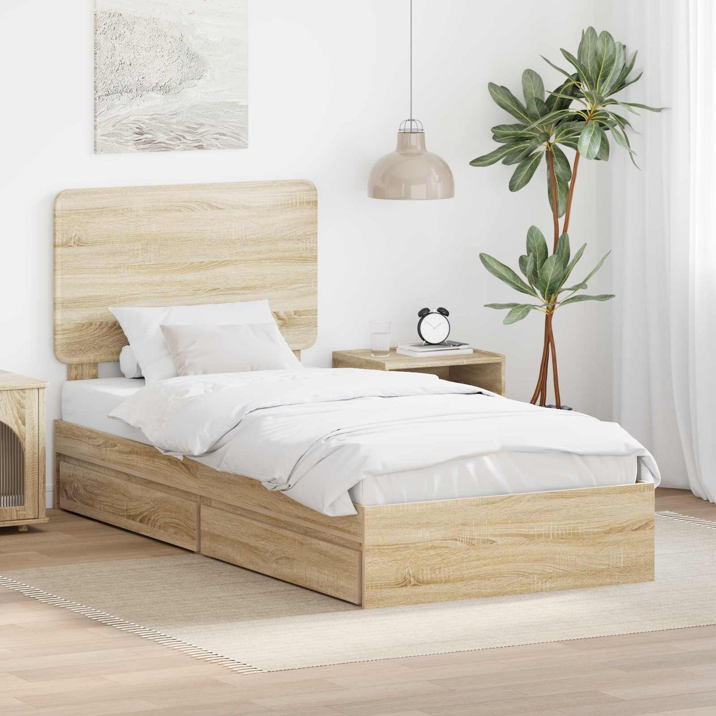 Storage Bed with Drawer Sonoma Oak 100 x 200 cm Engineered Wood