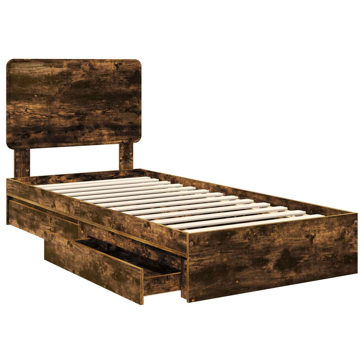 Storage Bed with Drawer Smoked Oak 100 x 200 cm Engineered Wood