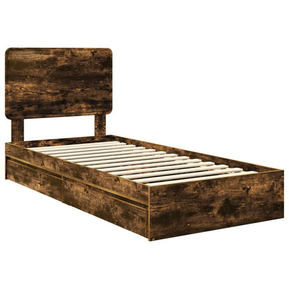 Storage Bed with Drawer Smoked Oak 90 x 190 cm Engineered Wood