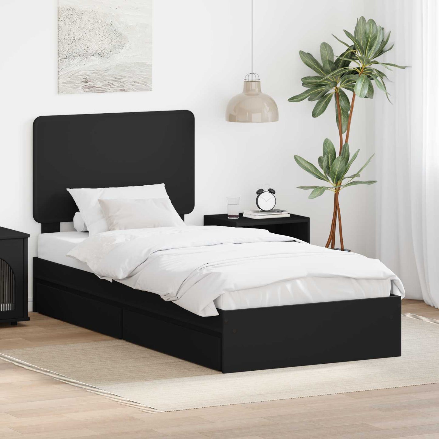 Storage Bed with Headboard Black 75 x 190 cm Engineered Wood