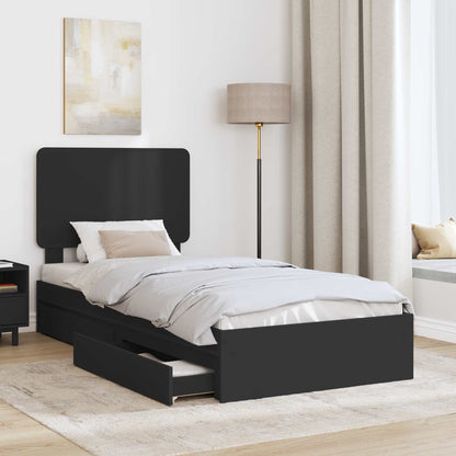 Storage Bed with Headboard Black 75 x 190 cm Engineered Wood