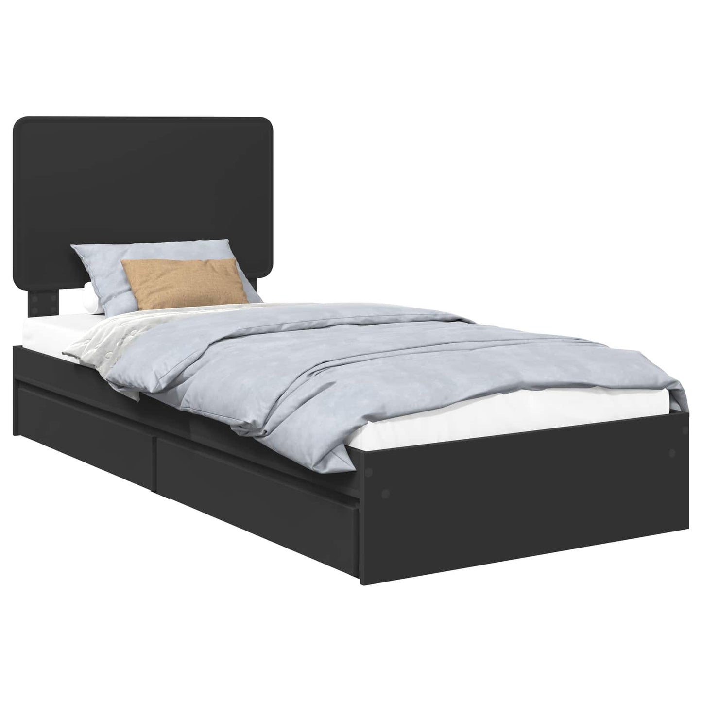 Storage Bed with Headboard Black 75 x 190 cm Engineered Wood