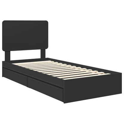 Storage Bed with Headboard Black 75 x 190 cm Engineered Wood