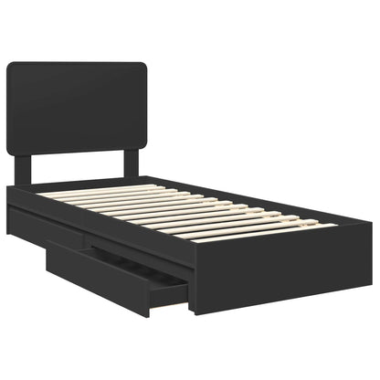 Storage Bed with Headboard Black 75 x 190 cm Engineered Wood