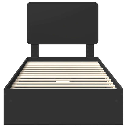 Storage Bed with Headboard Black 75 x 190 cm Engineered Wood