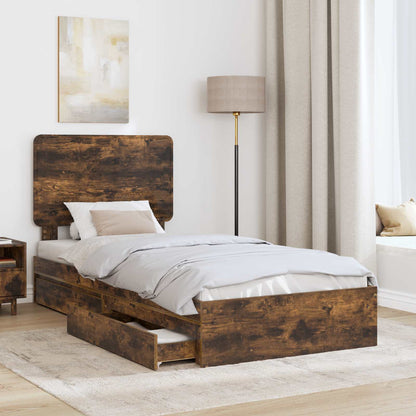 Storage Bed with Drawer Smoked Oak 75 x 190 cm Engineered Wood