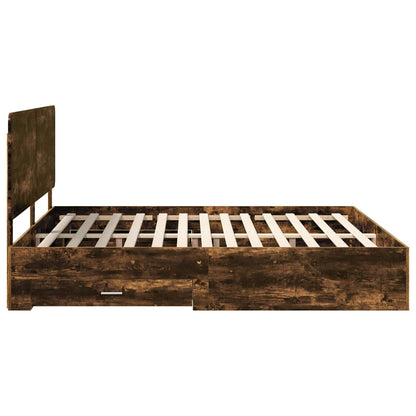 Bed Frame with Drawer Smoked Oak 200 x 200 cm Engineered Wood