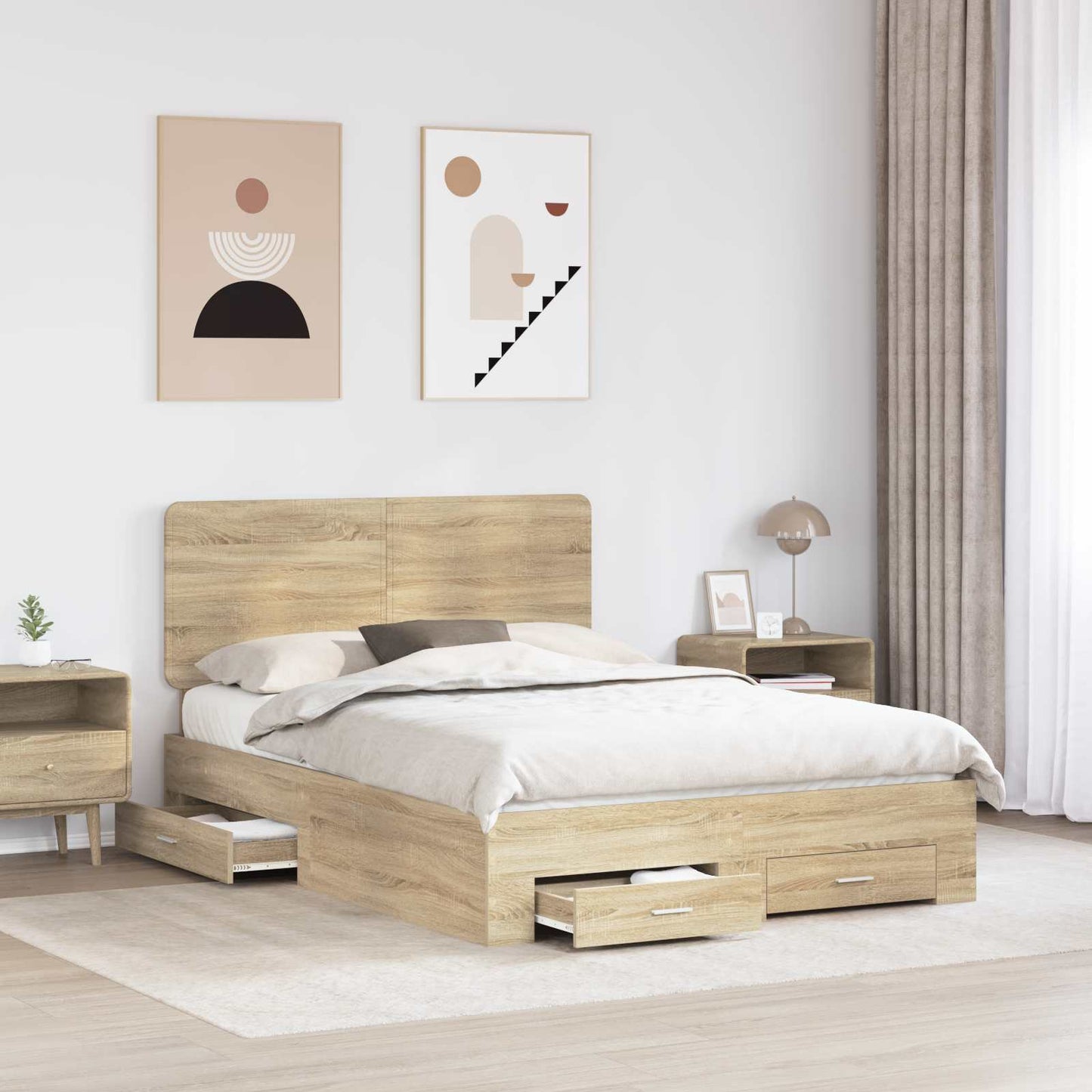 Bed Frame with Drawer Sonoma Oak 150 x 200 cm Engineered Wood