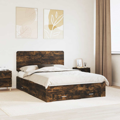 Bed Frame with Drawer Smoked Oak 150 x 200 cm Engineered Wood