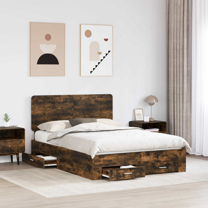 Bed Frame with Drawer Smoked Oak 150 x 200 cm Engineered Wood