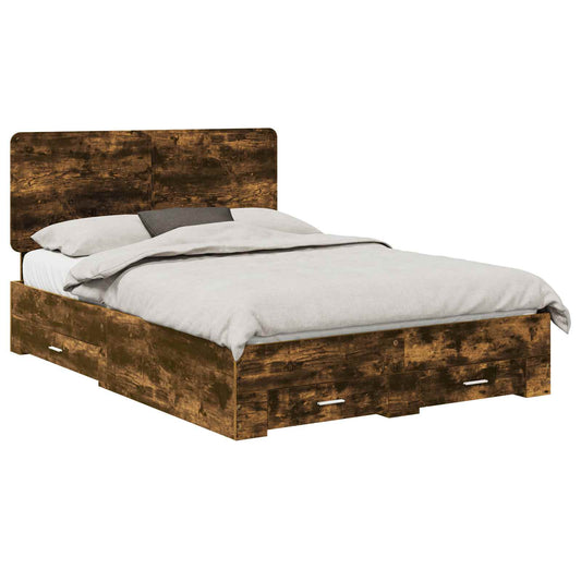 Bed Frame with Drawer Smoked Oak 140 x 200 cm Engineered Wood