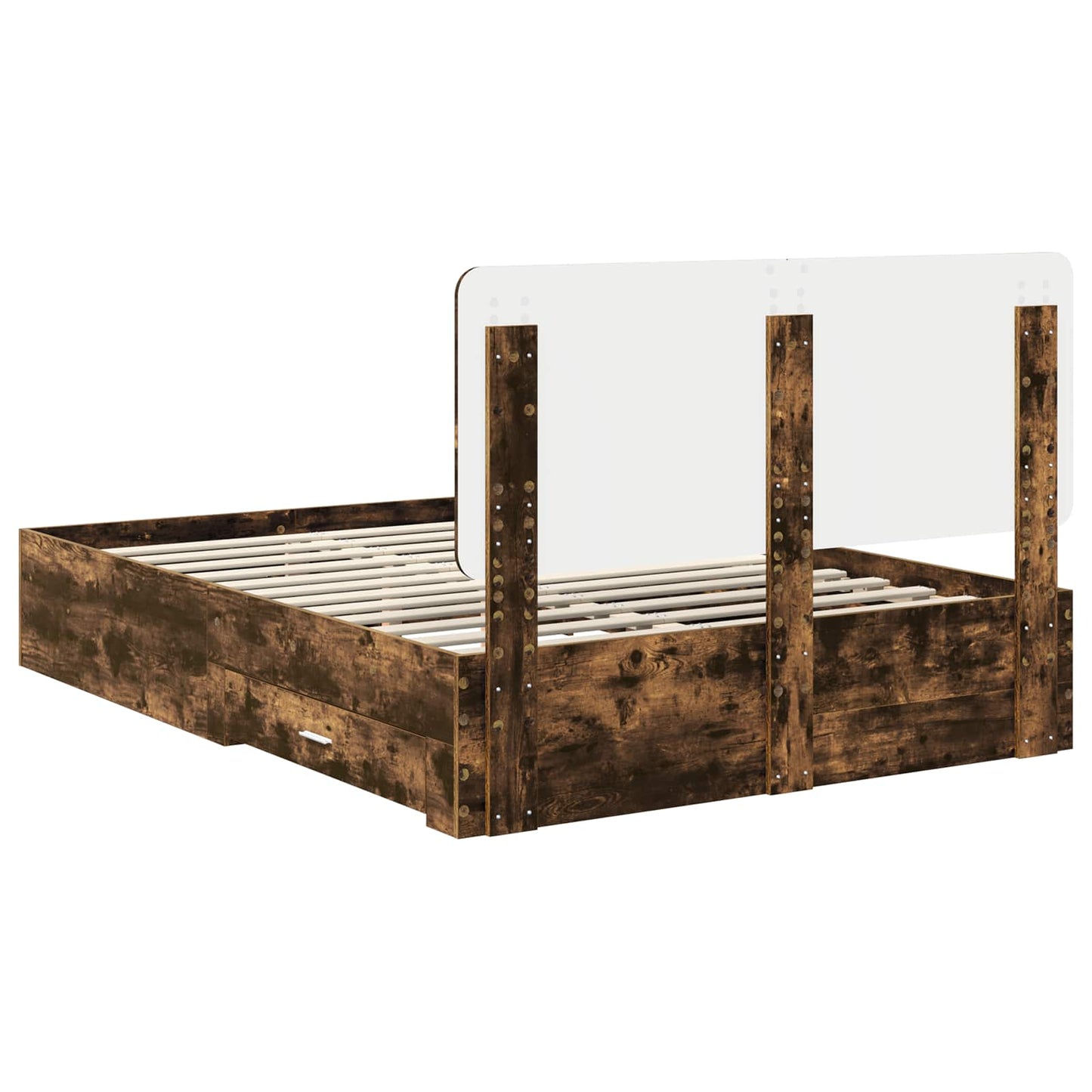 Bed Frame with Drawer Smoked Oak 140 x 200 cm Engineered Wood
