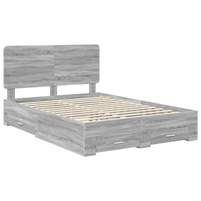 Bed Frame with Drawer Grey Sonoma 140 x 200 cm Engineered Wood
