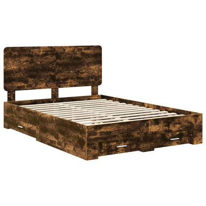 Bed Frame with Drawer Smoked Oak 140 x 190 cm Engineered Wood