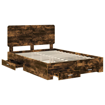 Bed Frame with Drawer Smoked Oak 140 x 190 cm Engineered Wood