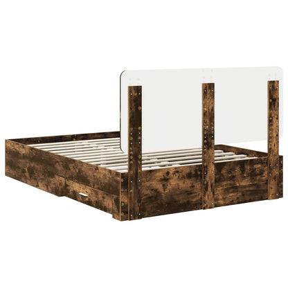 Bed Frame with Drawer Smoked Oak 140 x 190 cm Engineered Wood