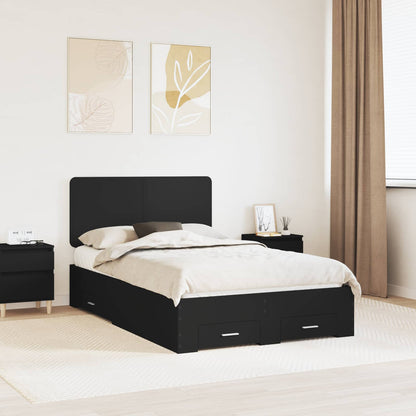 Bed Frame with Headboard Black 135 x 190 cm Engineered Wood
