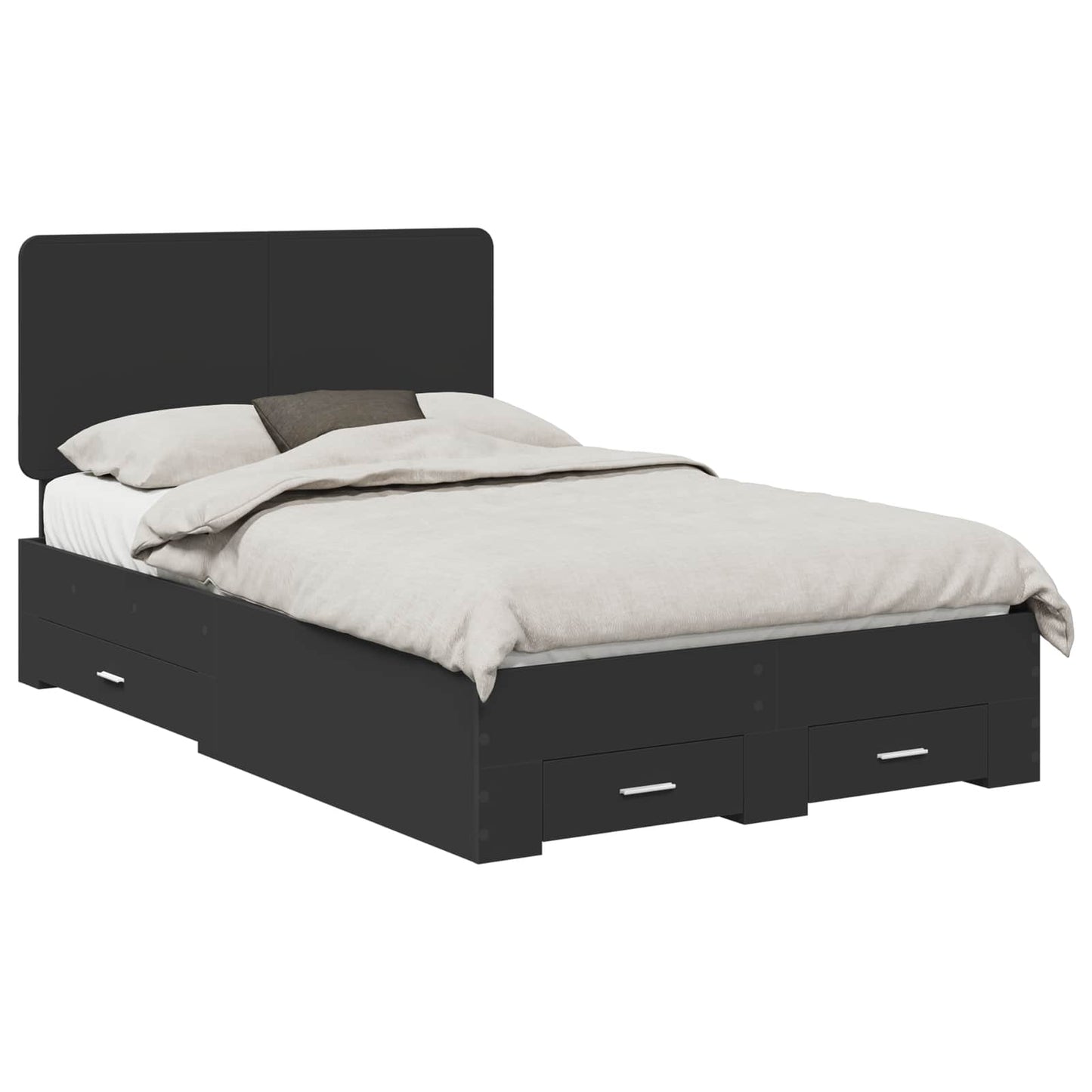 Bed Frame with Headboard Black 135 x 190 cm Engineered Wood