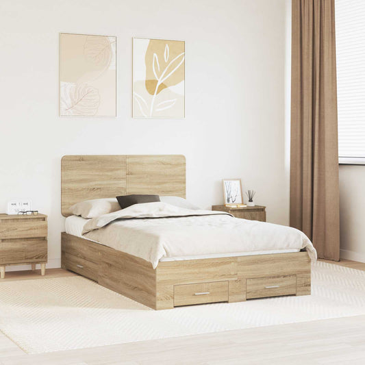 Bed Frame with Drawer Sonoma Oak 135 x 190 cm Engineered Wood