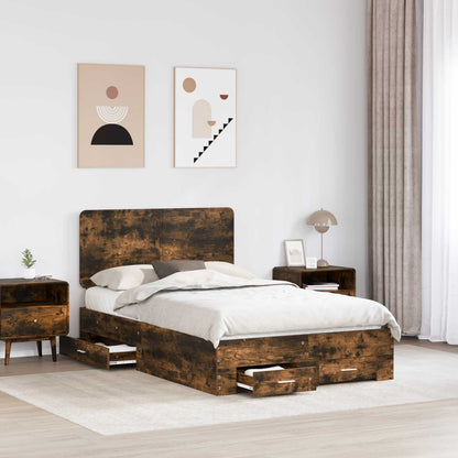 Bed Frame with Drawer Smoked Oak 135 x 190 cm Engineered Wood