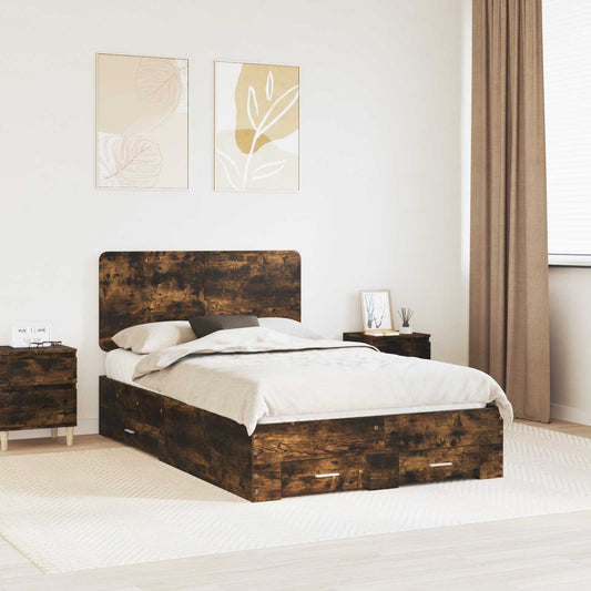 Bed Frame with Drawer Smoked Oak 120 x 200 cm Engineered Wood