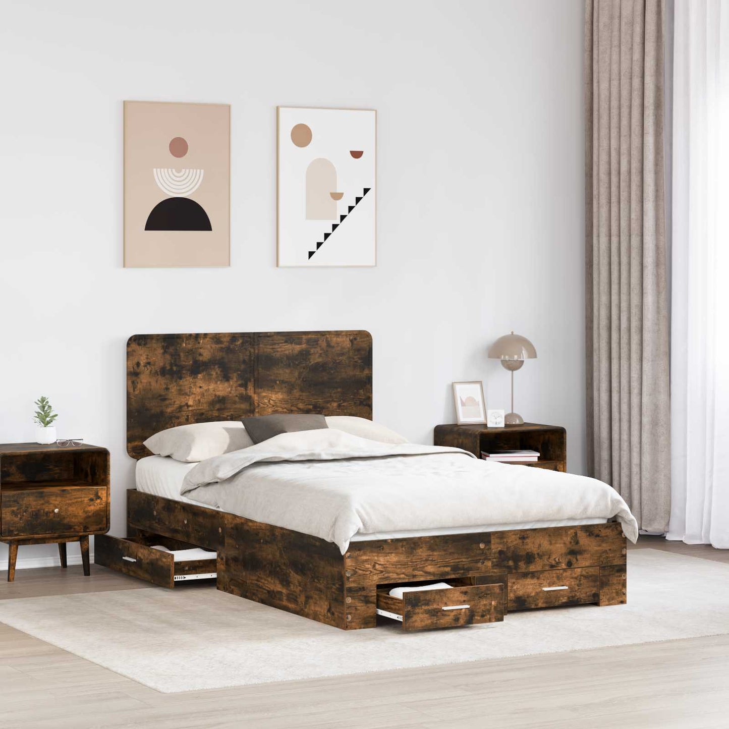 Bed Frame with Drawer Smoked Oak 120 x 200 cm Engineered Wood