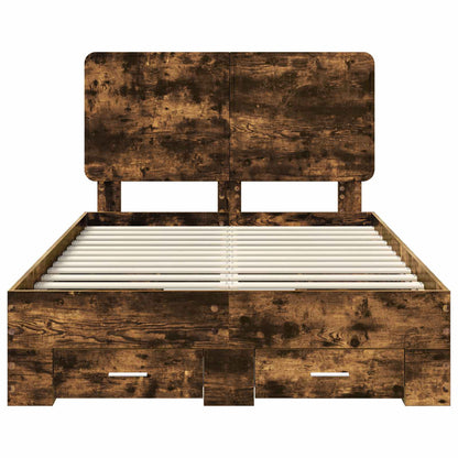 Bed Frame with Drawer Smoked Oak 120 x 190 cm Engineered Wood