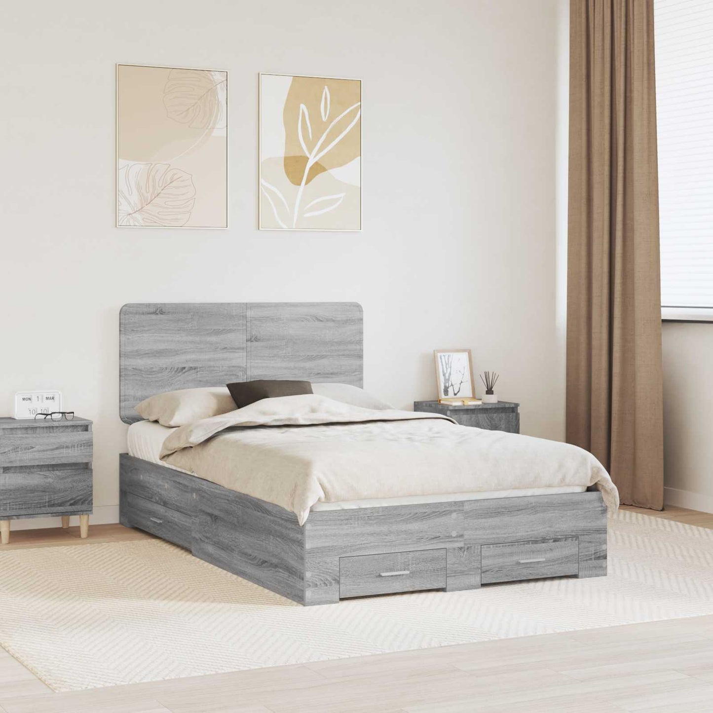 Bed Frame with Drawer Grey Sonoma 120 x 190 cm Engineered Wood