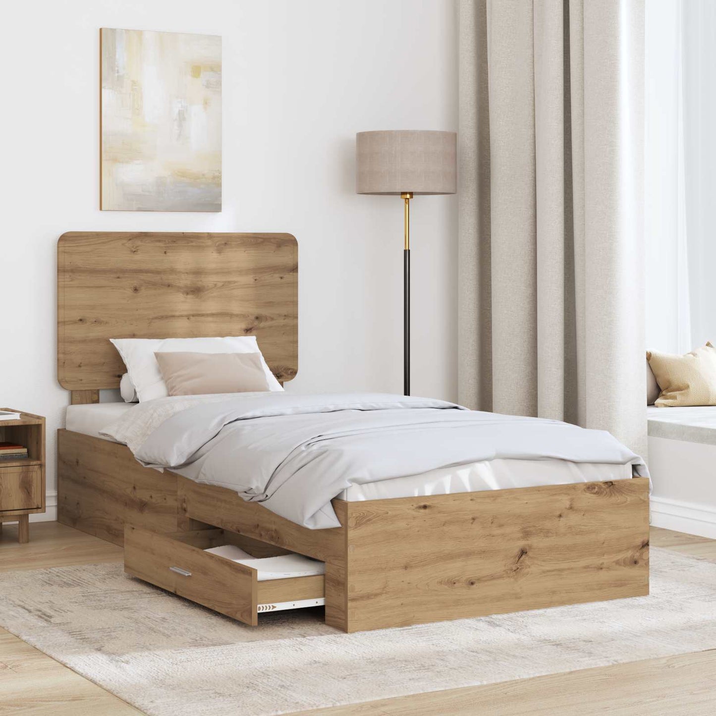 Bed Frame with Drawer Artisan Oak 90 x 200 cm Engineered Wood