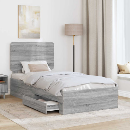Bed Frame with Drawer Grey Sonoma 90 x 190 cm Engineered Wood