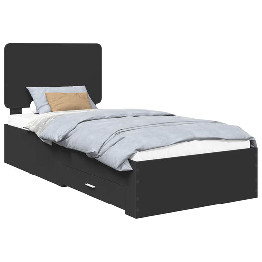 Bed Frame with Drawer Black 75 x 190 cm Engineered Wood