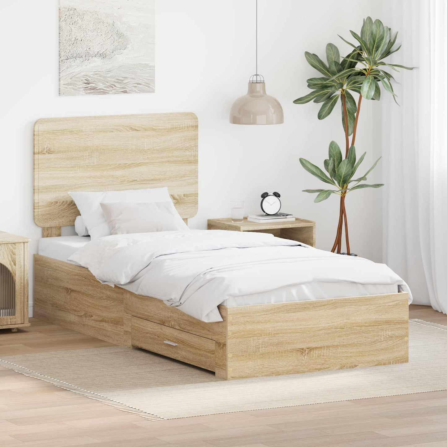 Bed Frame with Headboard Sonoma Oak 75 x 190 cm Engineered Wood