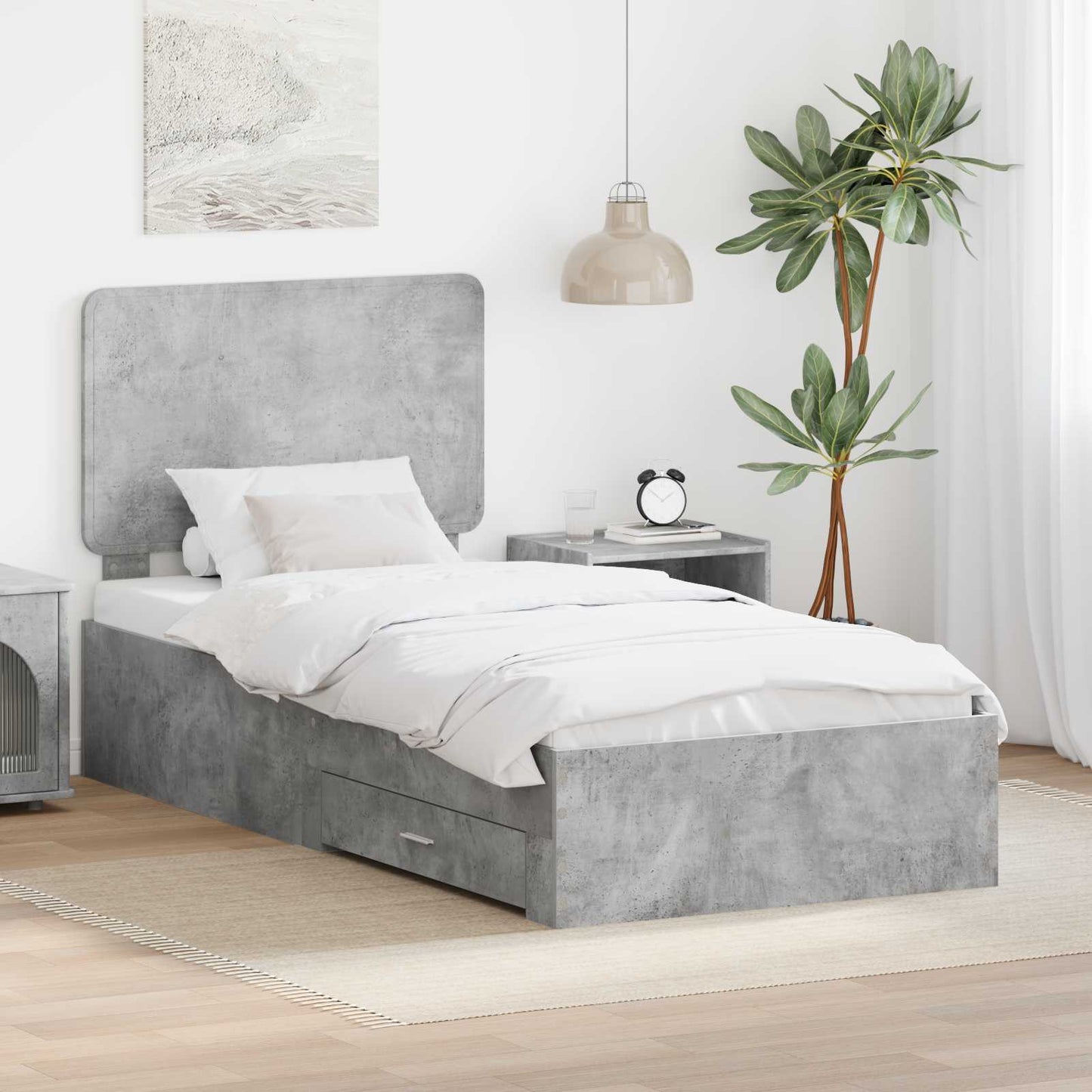 Bed Frame with Drawer Concrete Grey 70 x 190 cm Engineered Wood