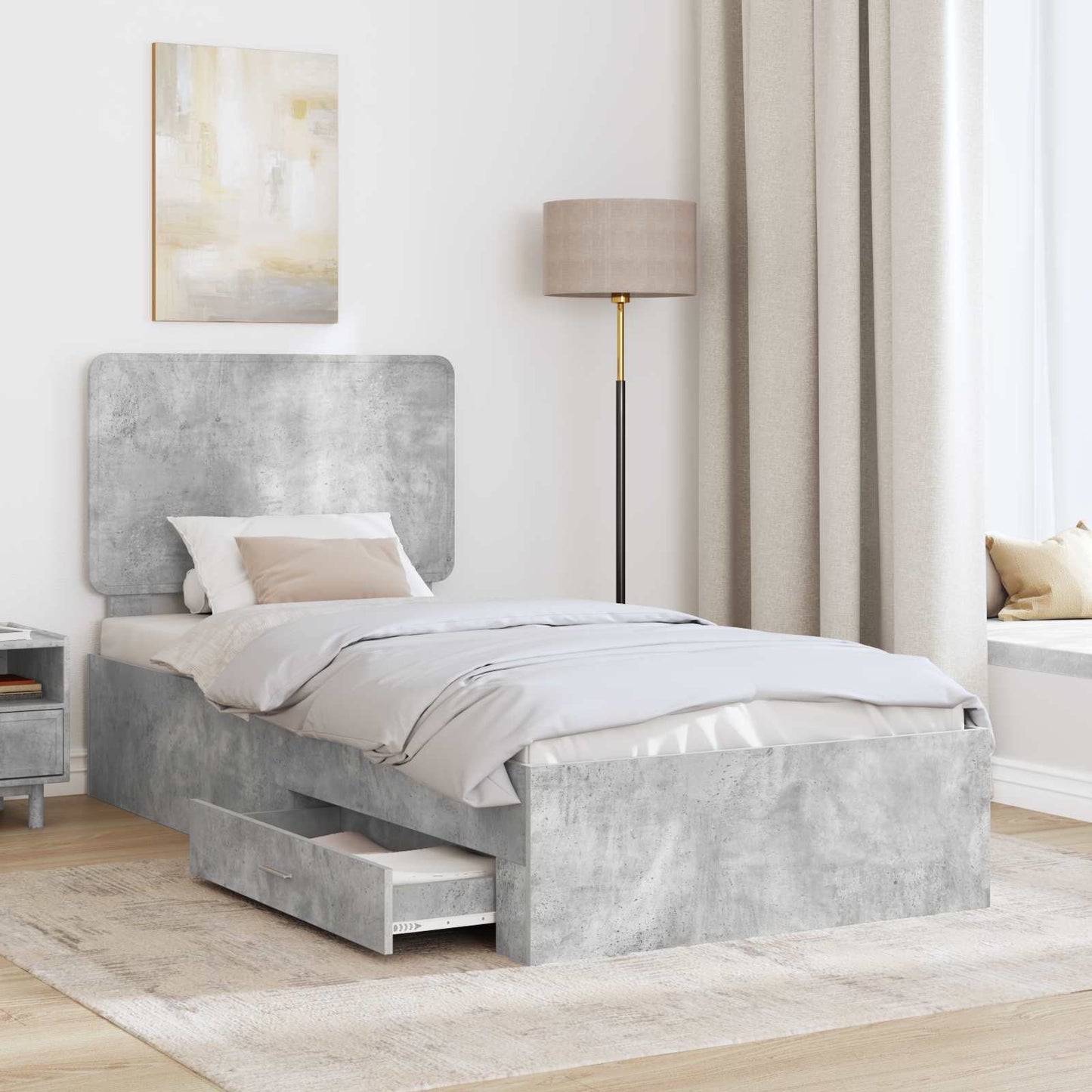 Bed Frame with Drawer Concrete Grey 70 x 190 cm Engineered Wood