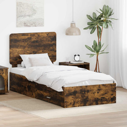 Bed Frame with Headboard Smoked Oak 75 x 190 cm Engineered Wood