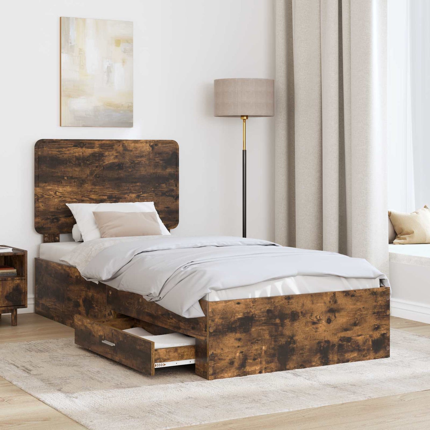 Bed Frame with Headboard Smoked Oak 75 x 190 cm Engineered Wood