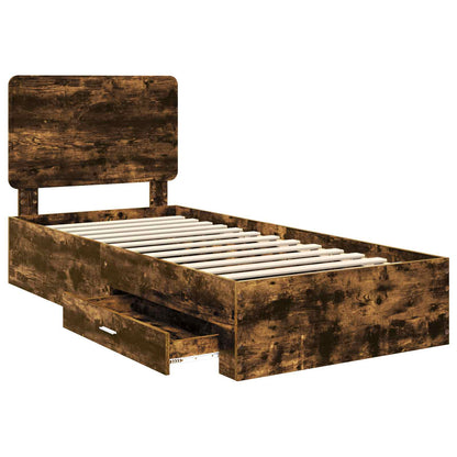 Bed Frame with Headboard Smoked Oak 75 x 190 cm Engineered Wood